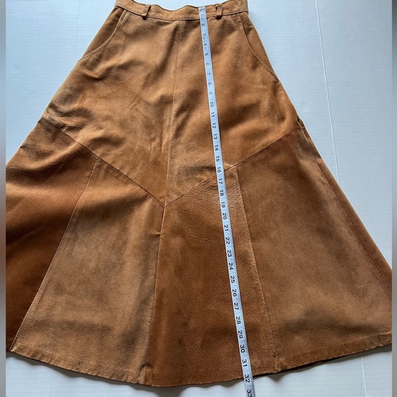 Vintage Laurence Roy Suede Leather A-Line High Waist Brown Long Midi Skirt - Picture 12 of 16